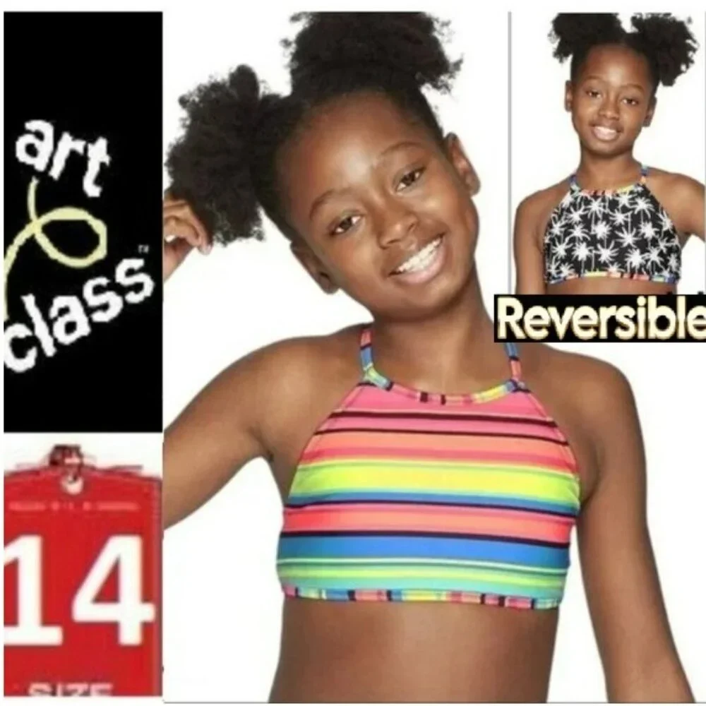 🎁 10/$25- Palm Palooza Art Class Reversible Bikini, size 14